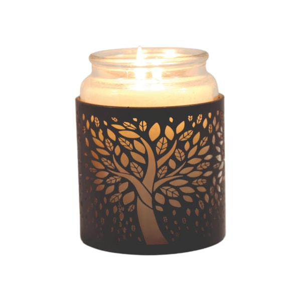 Tealight Wax Melter and Candle Holder - Black Silhouette Tree of Life 10.5cm