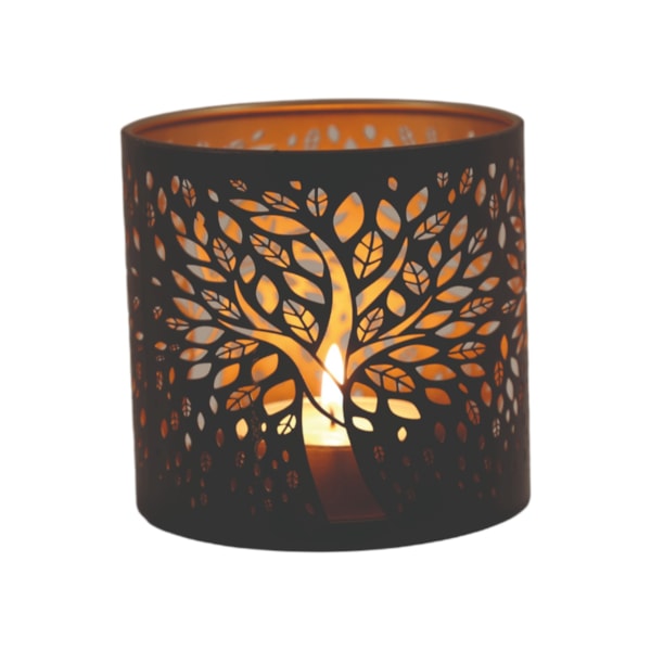 Tealight Wax Melter and Candle Holder - Black Silhouette Tree of Life 10.5cm