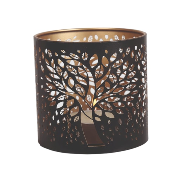 Tealight Wax Melter and Candle Holder - Black Silhouette Tree of Life 10.5cm