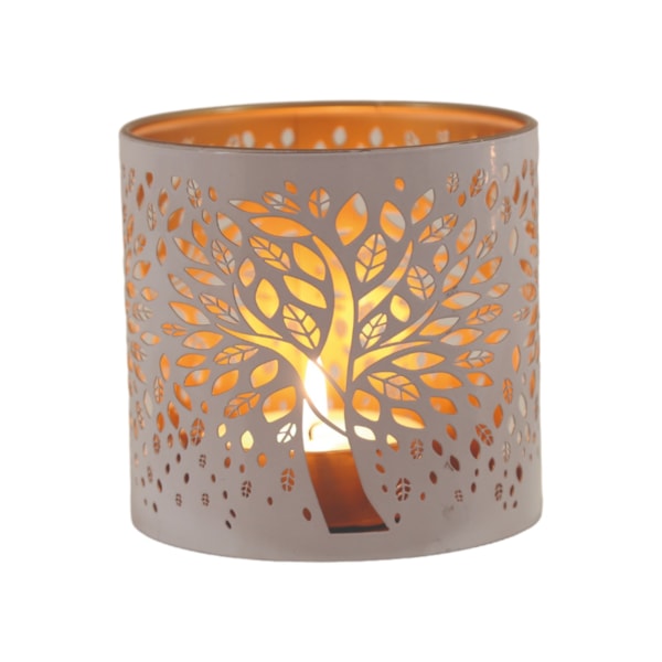 Tealight Wax Melter and Candle Holder - White Silhouette Tree of Life 10.5cm