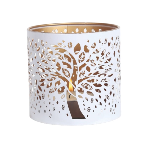 Tealight Wax Melter and Candle Holder - White Silhouette Tree of Life 10.5cm