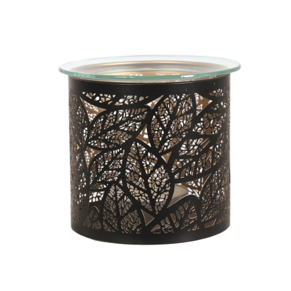 Tealight Wax Melter and Candle Holder - Black Silhouette Leaves 10.5cm