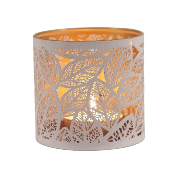 Tealight Wax Melter and Candle Holder - White Silhouette Leaves 10.5cm