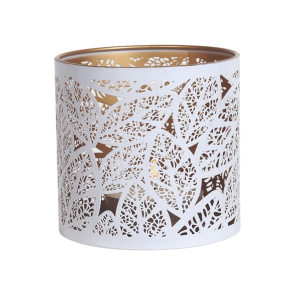 Tealight Wax Melter and Candle Holder - White Silhouette Leaves 10.5cm