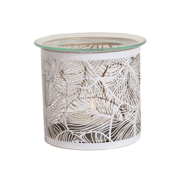 Tealight Wax Melter and Candle Holder - White Silhouette Botanicals 10.5cm