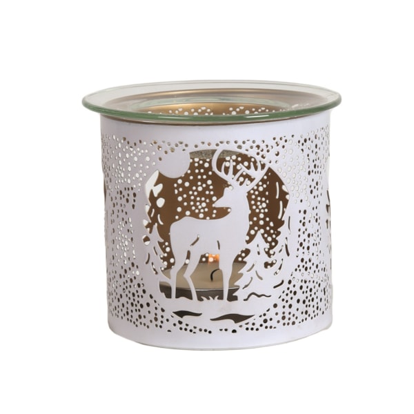 Tealight Wax Melter and Candle Holder - White Silhouette Stag 10.5cm