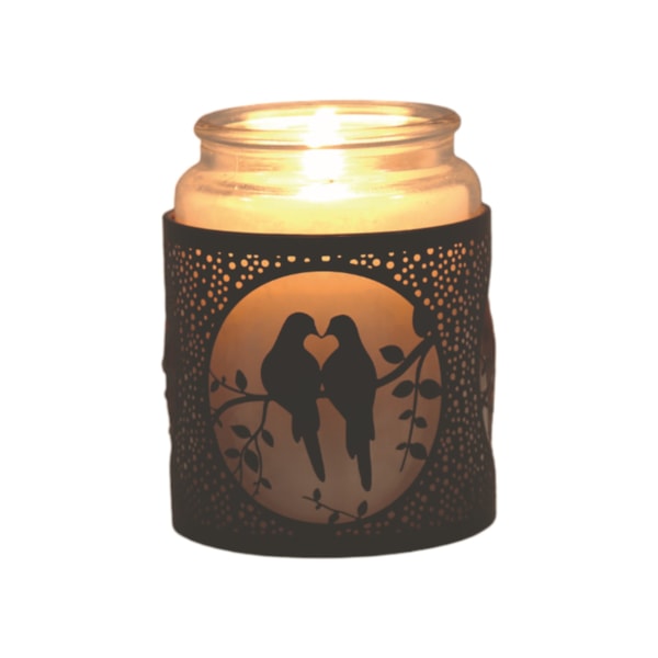 Tealight Wax Melter & Candle Holder - Black & Gold Silhouette Doves 10.5cm