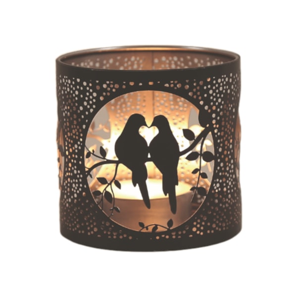 Tealight Wax Melter & Candle Holder - Black & Silver Silhouette Doves 10.5cm