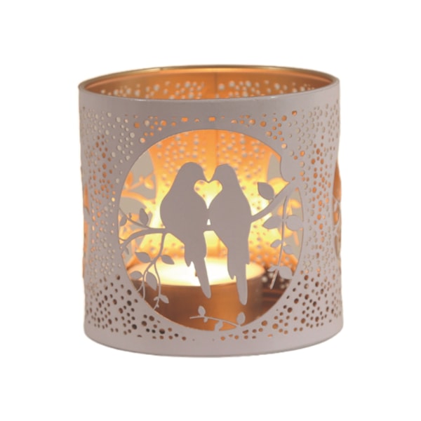 Tealight Wax Melter & Candle Holder - White & Gold Silhouette Doves 10.5cm