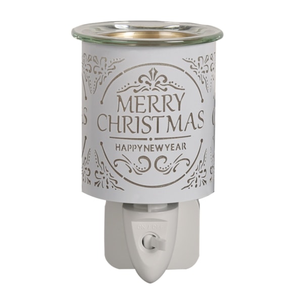 Wax Melter Plug In - White & Gold Silhouette Merry Christmas 13cm