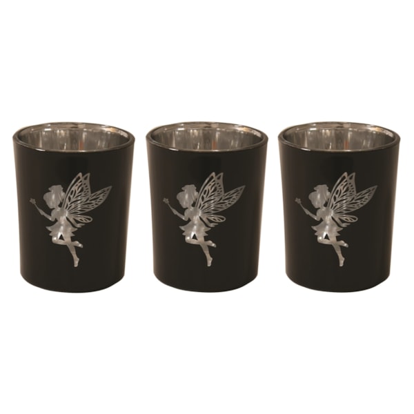 Black & Silver Fairy Tealight Votive Holders Set3