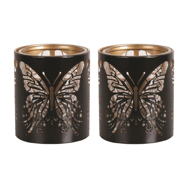 Votive Holder Metal Silhouette – Black and Gold Butterfly set of two