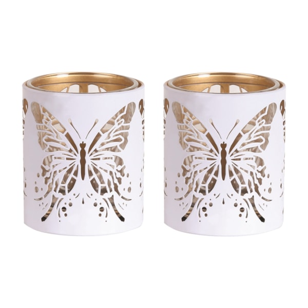 Votive Holder Metal Silhouette – White and Gold Butterfly set of two