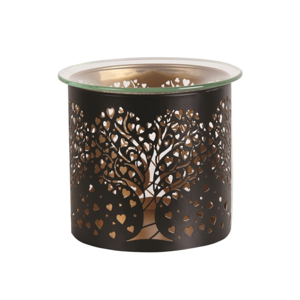 Tealight Wax Melter and Candle Holder -Black & Gold Silhouette Melter Heart Tree