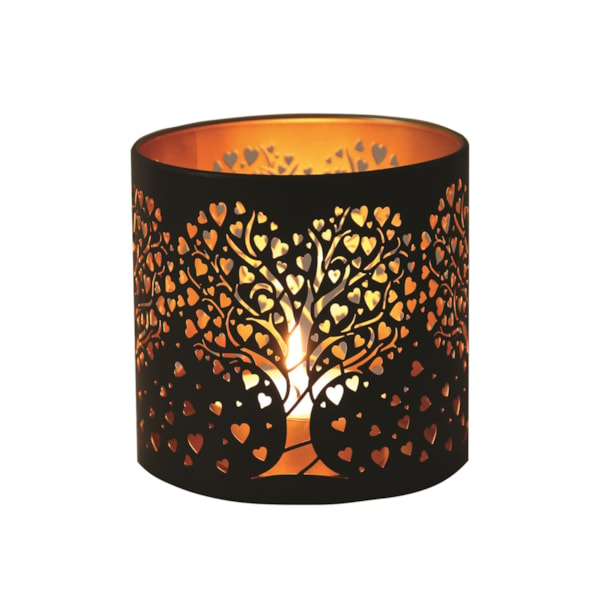 Tealight Wax Melter and Candle Holder -Black & Gold Silhouette Melter Heart Tree