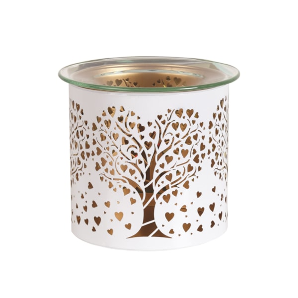 Tealight Wax Melter and Candle Holder -White & Gold Silhouette Melter Heart Tree