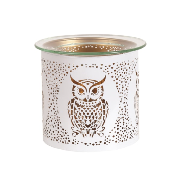 Tealight Wax Melter and Candle Holder - White & Gold Silhouette Melter Owl