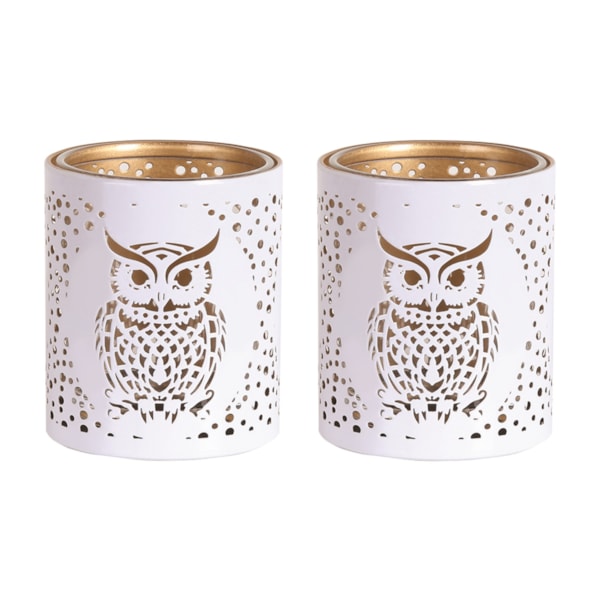 Votive Holder Metal Silhouette – White and Gold Owl set of two