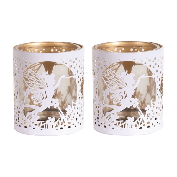 Votive Holder Metal Silhouette – White and Gold Fly Fairy set of two