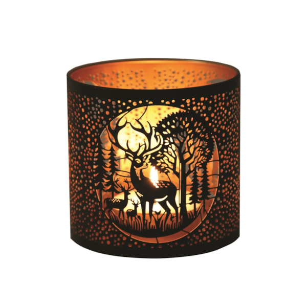 Tealight Wax Melter and Candle Holder - Black & Gold Silhouette Deer Family