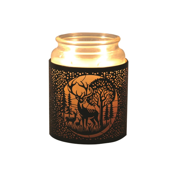 Tealight Wax Melter and Candle Holder - Black & Gold Silhouette Deer Family