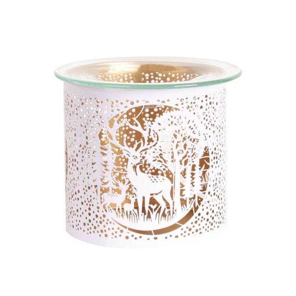 Tealight Wax Melter and Candle Holder -White&Gold Silhouette Melter Deer Family