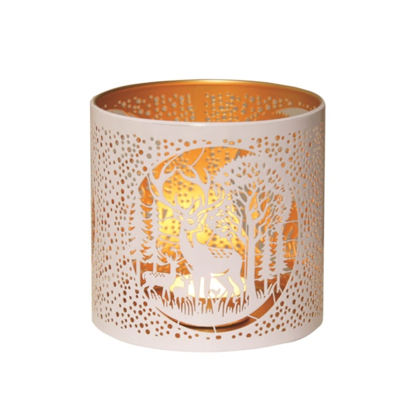 Tealight Wax Melter and Candle Holder -White&Gold Silhouette Melter Deer Family