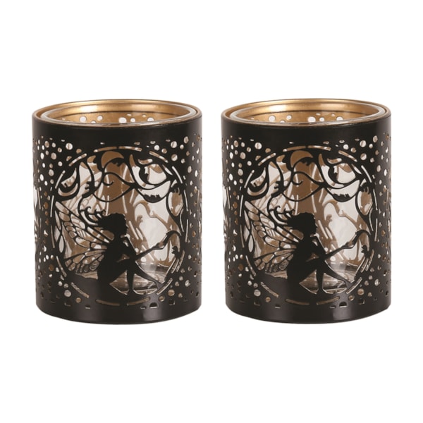 Votive Holder Metal Silhouette – Black and Gold Seated Fairy set of two