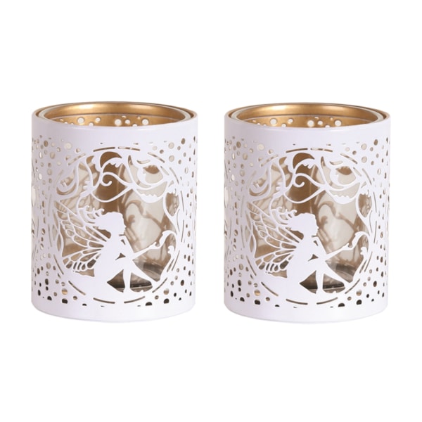 Votive Holder Metal Silhouette – White and Gold Seated Fairy set of two