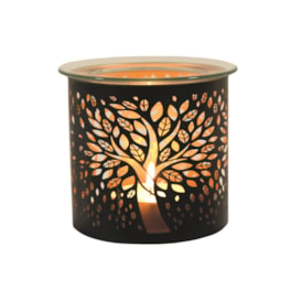 Tealight Wax Melter and Candle Holder - Black Silhouette Tree of Life 10.5cm