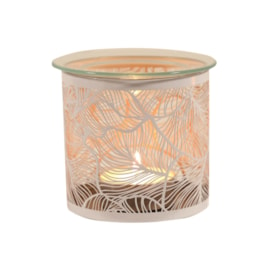 Tealight Wax Melter and Candle Holder - White Silhouette Botanicals 10.5cm