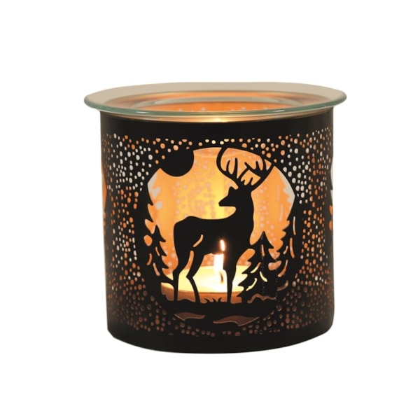 Tealight Wax Melter and Candle Holder - Black Silhouette Stag 10.5cm