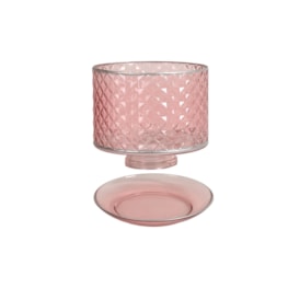 Jar Shade & Tray Set Quilted Glass - Pink and Silver