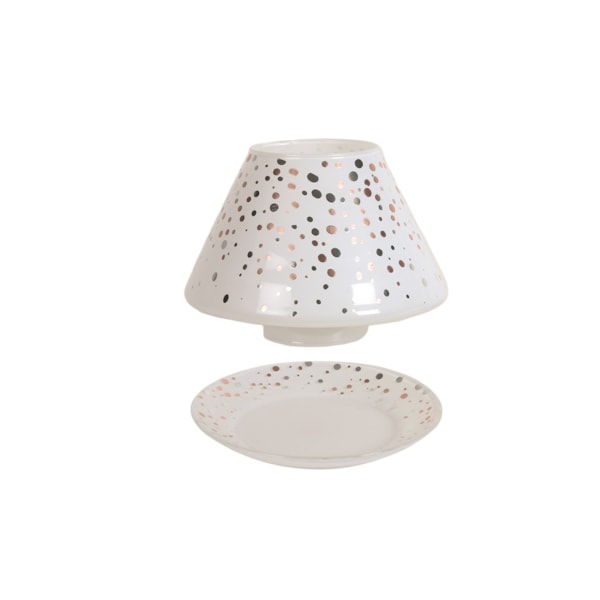 Jar Shade & Tray Set White Glass - Silver & Gold Dots