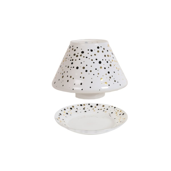 Jar Shade & Tray Set White Glass - Black & Gold Dots