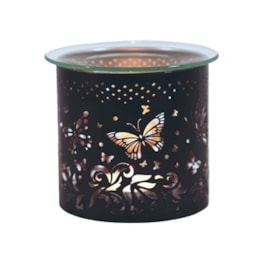 Tealight Wax Melter & Candle Holder - Black & Silver Silhouette Butterfly 10.5cm