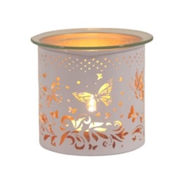 Tealight Wax Melter & Candle Holder - White & Gold Silhouette Butterfly 10.5cm