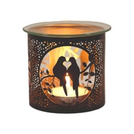 Tealight Wax Melter & Candle Holder - Black & Gold Silhouette Doves 10.5cm