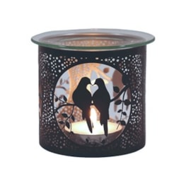 Tealight Wax Melter & Candle Holder - Black & Silver Silhouette Doves 10.5cm