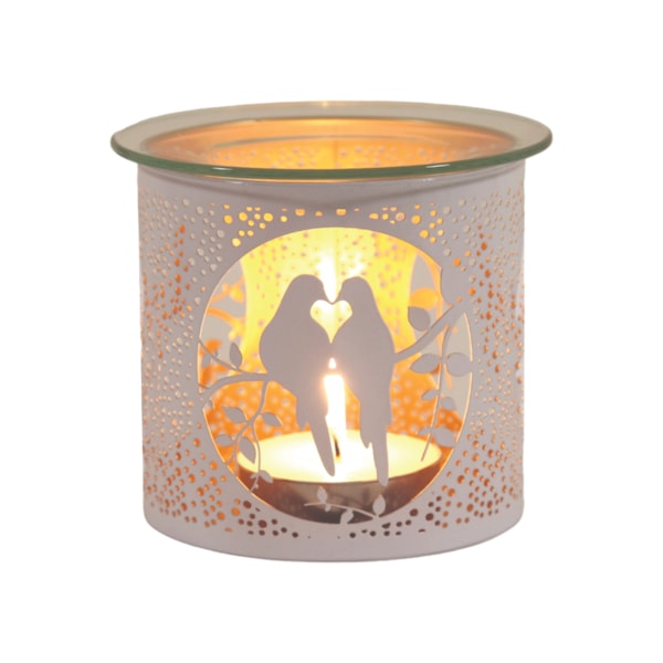 Tealight Wax Melter & Candle Holder - White & Gold Silhouette Doves 10.5cm