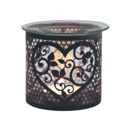 Tealight Wax Melter & Candle Holder - Black & Silver Silhouette Heart 10.5cm