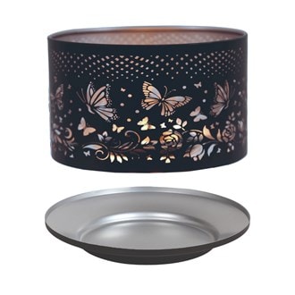 Jar Shade & Tray Set Metal Silhouette - Black and Silver Butterfly