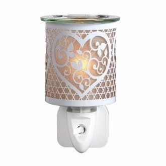 Wax Melter Plug In - White & Gold Silhouette Heart 13cm