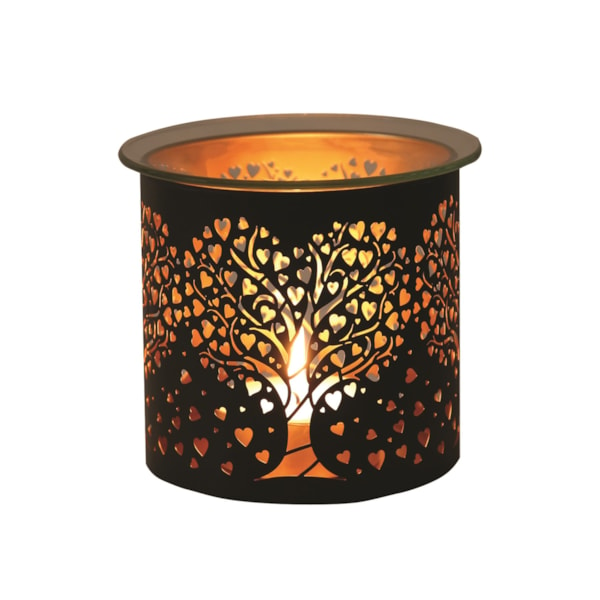 Tealight Wax Melter and Candle Holder -Black & Gold Silhouette Melter Heart Tree