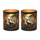 Votive Holder Metal Silhouette – Black and Gold Deer Family set of two