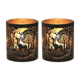 Votive Holder Metal Silhouette – Black and Gold Deer Family set of two