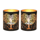 Votive Holder Metal Silhouette – Black and Gold Heart Tree set of two