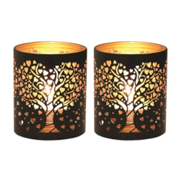 Votive Holder Metal Silhouette – Black and Gold Heart Tree set of two