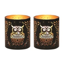 Votive Holder Metal Silhouette – Black and Gold Owl set of two