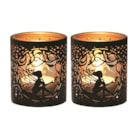 Votive Holder Metal Silhouette – Black and Gold Seated Fairy set of two